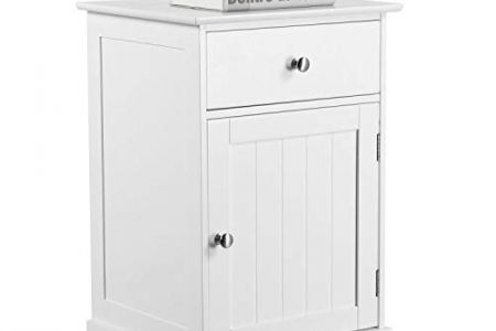 Mesita de noche blanca con cajón